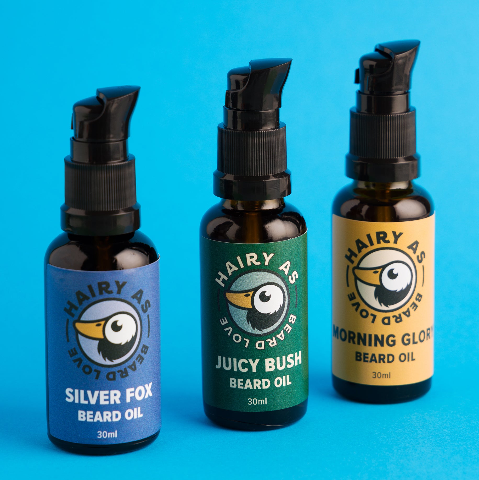 Collection of Hairy As premium natural hand-made beard oils in sleek packaging, showcasing Australian-made quality and ingredients for optimal beard grooming.