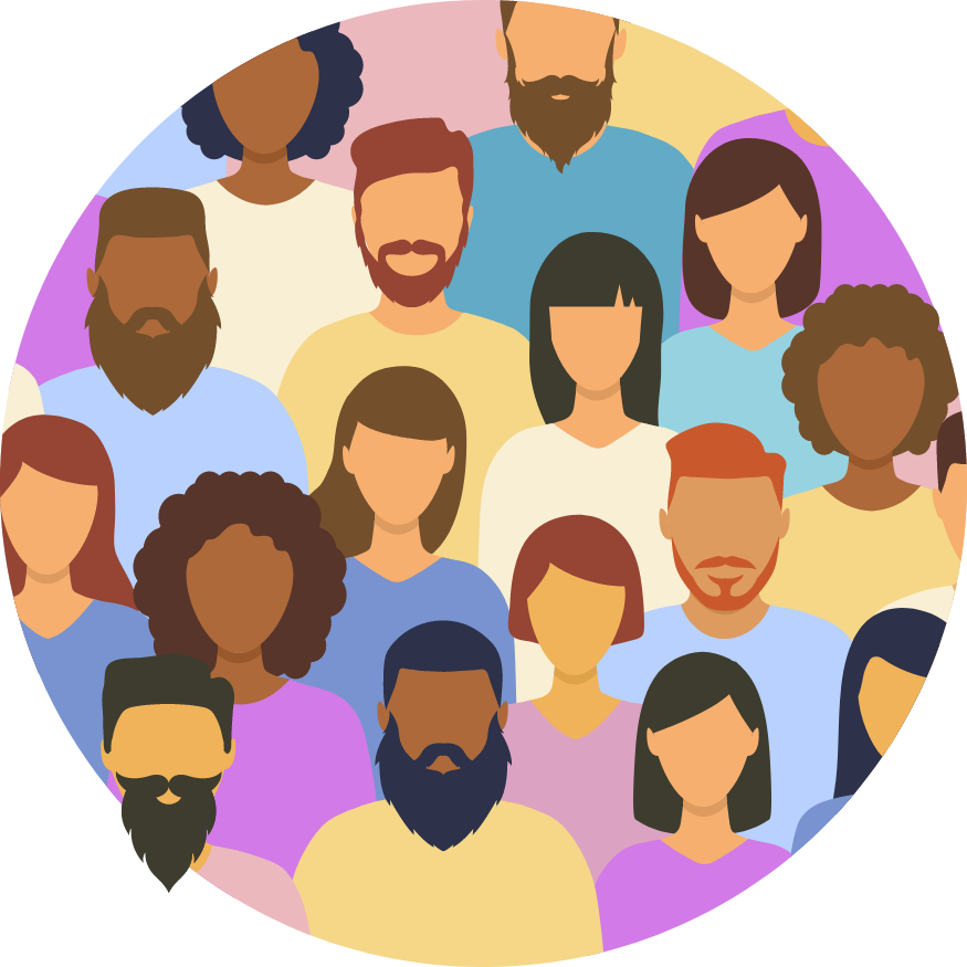 A collection of faceless people grouped together to demonstrate the social impact we are trying to have. All the men in the picture have beards.